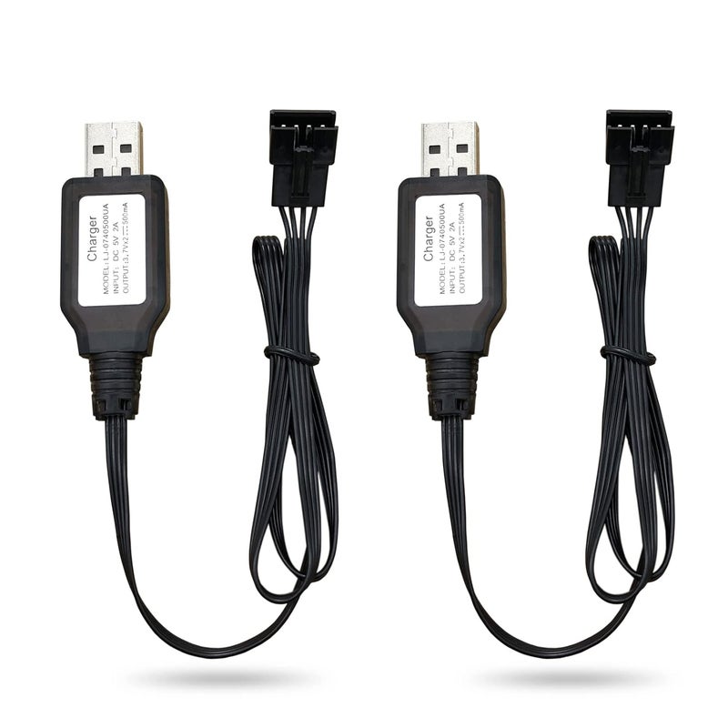 PDEEY شاحن SM-4P لسيارة/قارب RC/مسدس كرات الجل 7.4V بطارية ليثيوم أيون، كابل شحن USB 2-Pack - Image 1